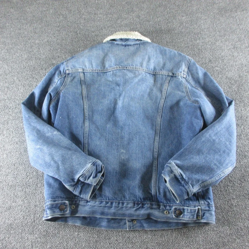 Levis Jacket Mens L Blue Denim Sherpa Lined Trucker Faux Fur Collar Warm Winter